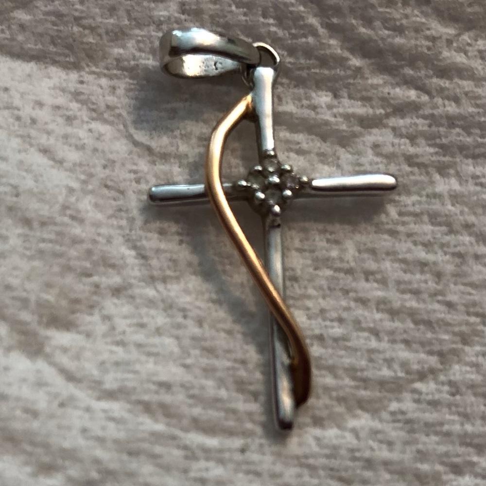 Vintage 10k White and Yellow Gold Cross Pendant